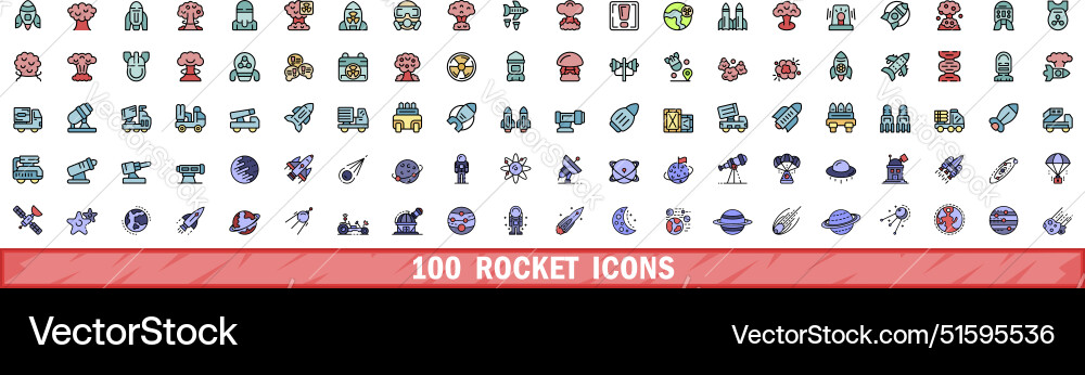 100 rocket icons set color line style 100 rocket icons set color line style vector image