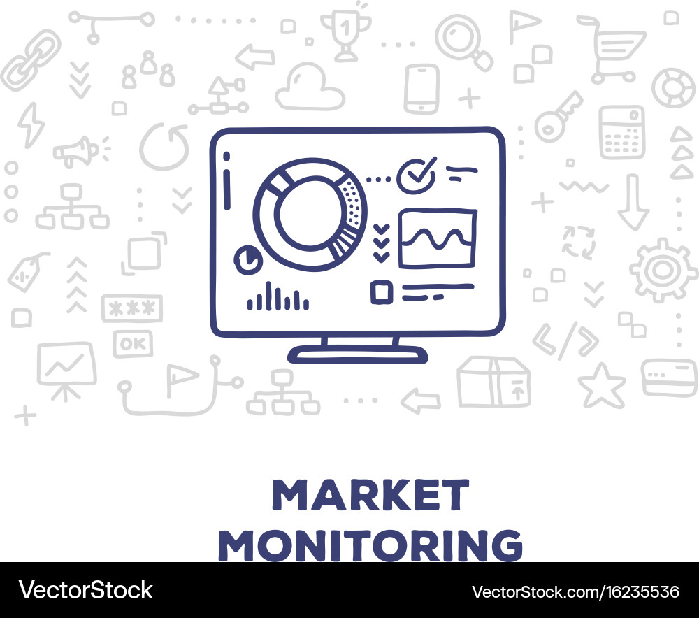 Creative of big monitor with graph and chart line Vector Image