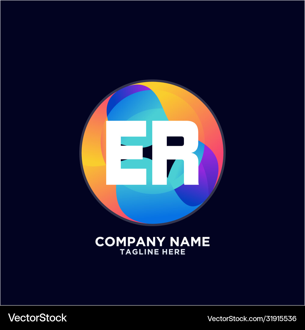 Er initial logo with colorful circle template vector image