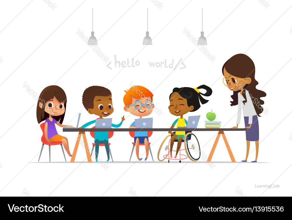 Inclusive Coding Class: Children with Wheelchair vector image