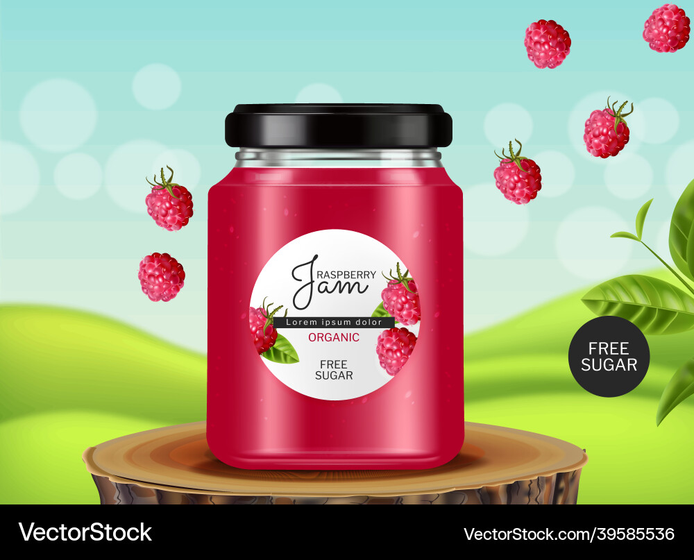 Raspberry jam realistic product placement Vector Image