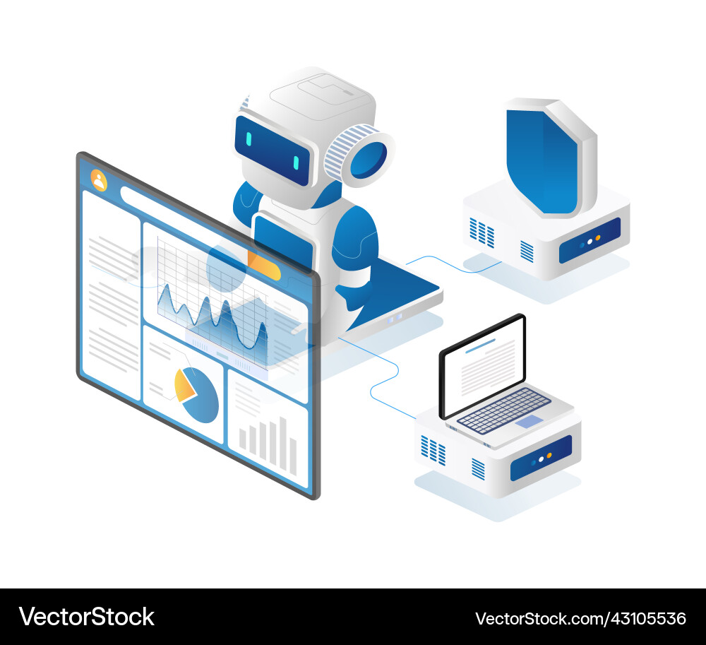 Robot analysiert Sicherheitsdaten Robot analysiert Sicherheitsdaten Vektorbild