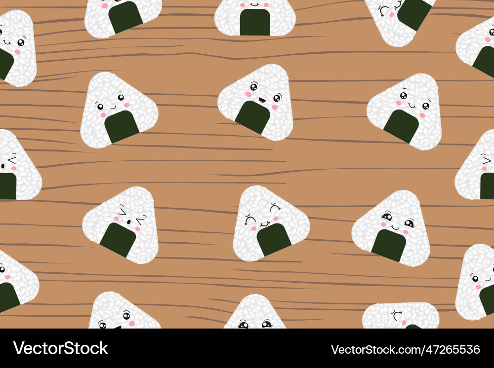 Seamless pattern with onigiri in kawaii style Seamless pattern with onigiri in kawaii style Vector Image