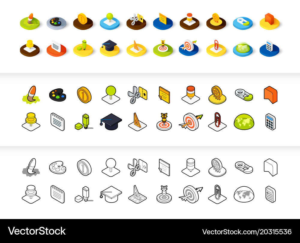 Set of icons in different style - isometric flat vector image