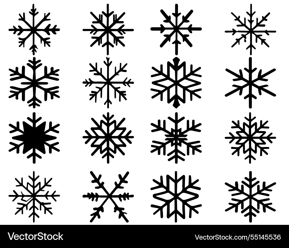 Set of unique snowflake designs for winter vector image