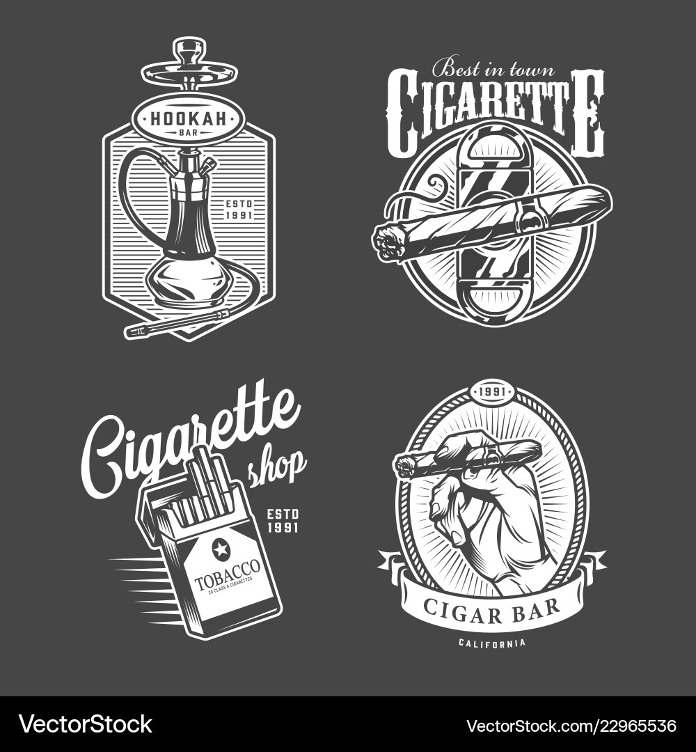 Vintage hookah and cigar bar logos Vintage hookah and cigar bar logos vector image