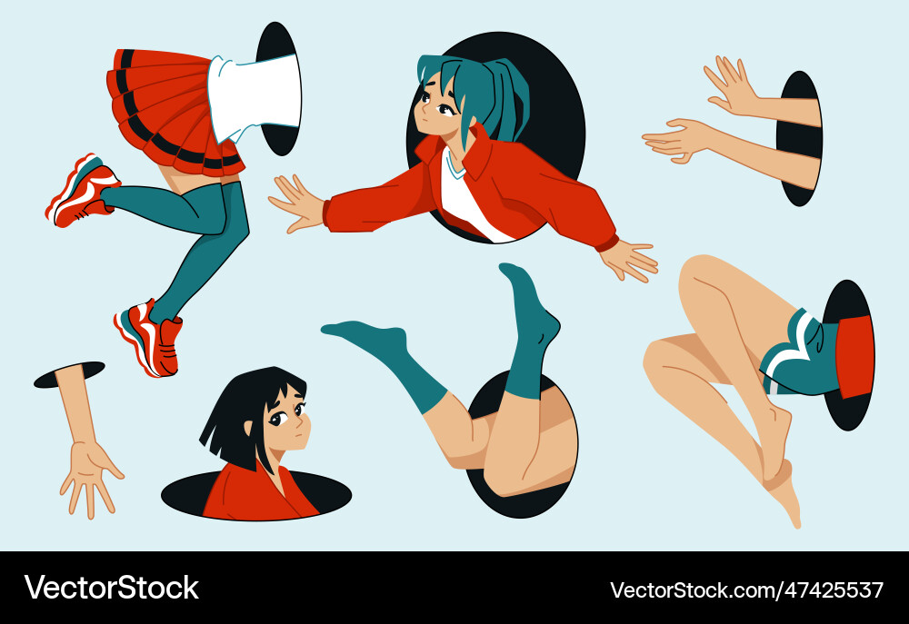 Human poses abstract arm and foot in hole Human poses abstract arm and foot in hole vector image
