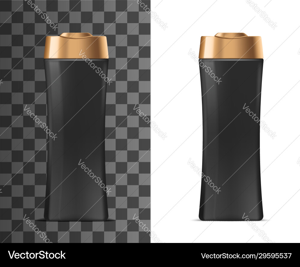 Shampoo black plastic bottle with golden lid vector image