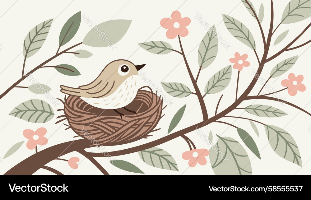 Spring Bird Nest with Eggs Vector Image
