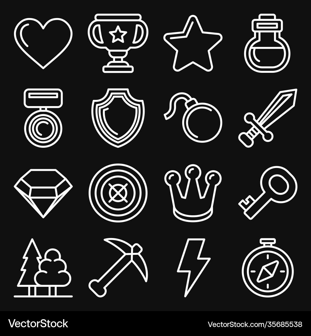 Computer games icons set on black background line Vector Image