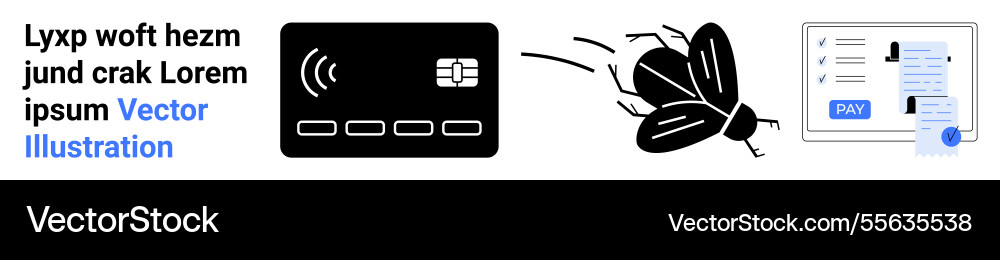 Contactless card payment hacking concept with bug vector image