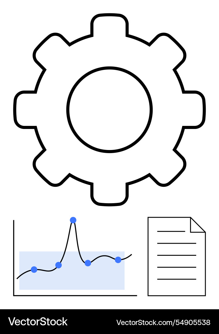 Gear with data analysis graph and document icon Gear with data analysis graph and document icon vector image
