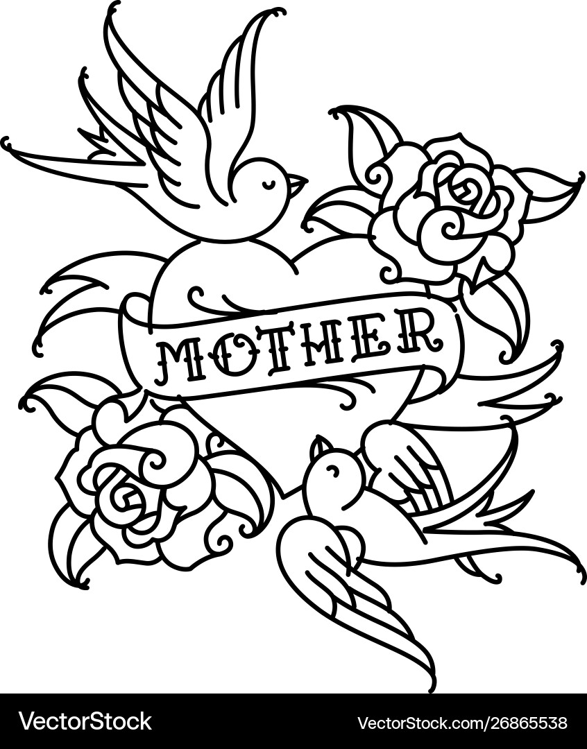 Mom Heart Floral Tattoo Vector Image