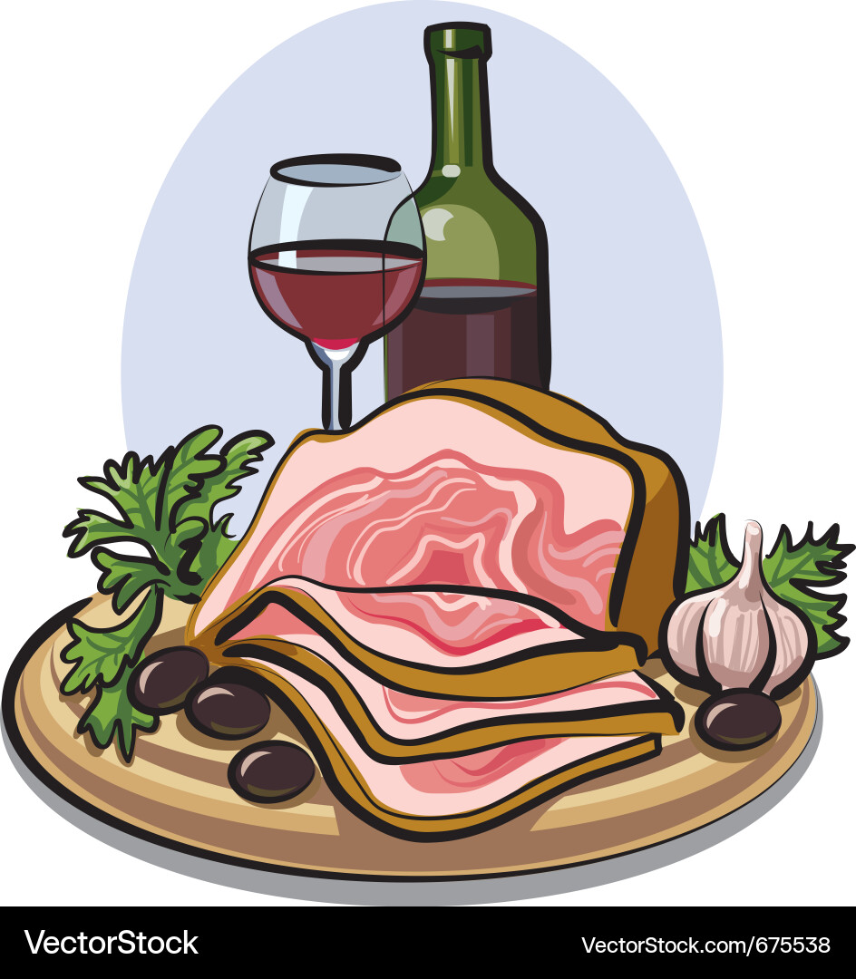 Sliced Bacon and Red Wine Vector Image