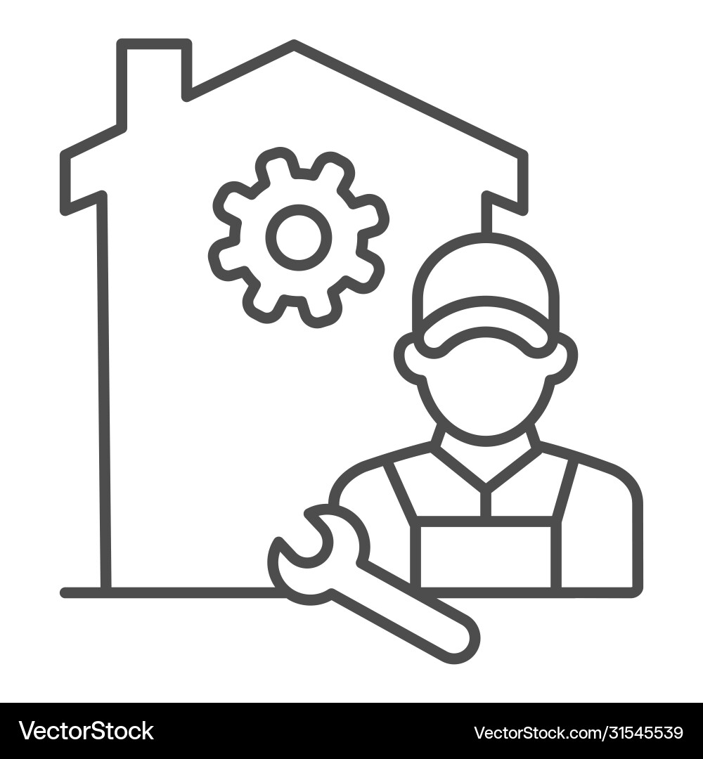Building with gear and engineer thin line icon Vector Image