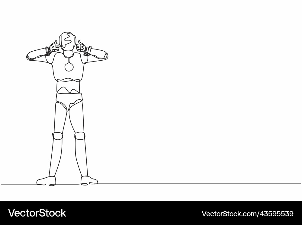 Continuous one line drawing robot with two thumbs Vector Image