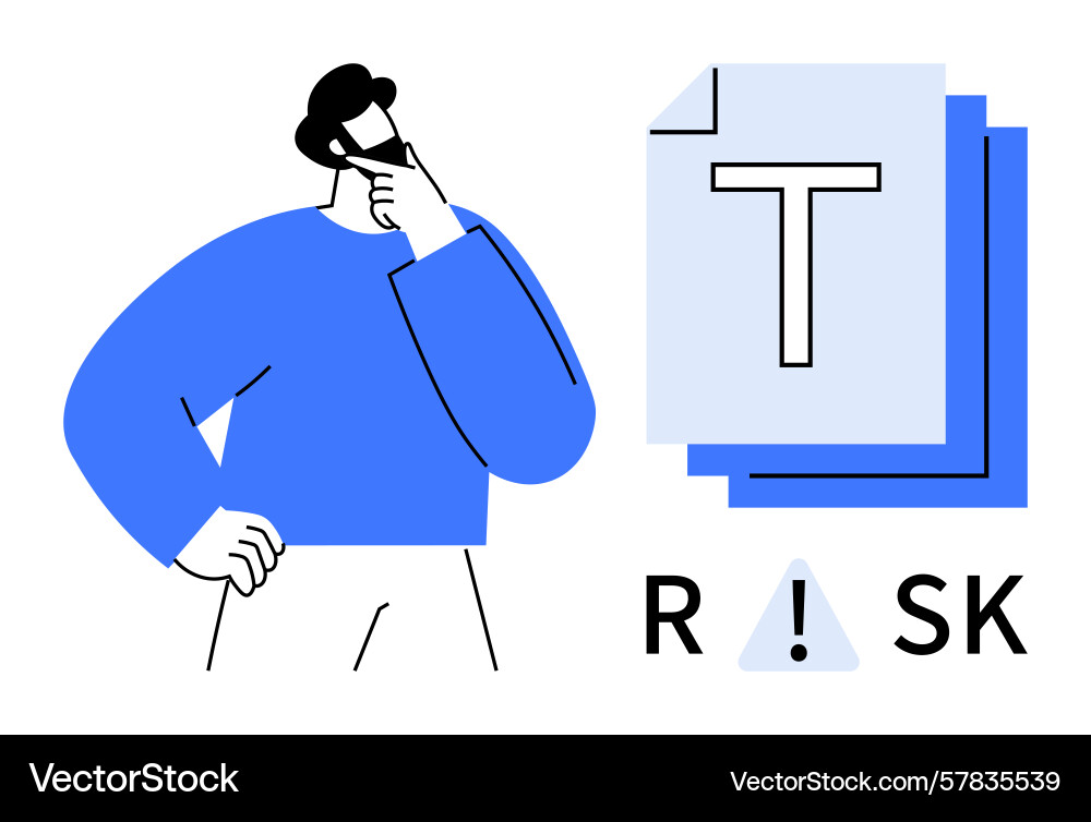 Man contemplating strategy with document stack Man contemplating strategy with document stack vector image