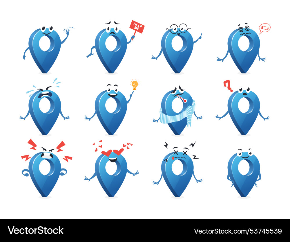 Playful character map pointers expressing Playful character map pointers expressing vector image