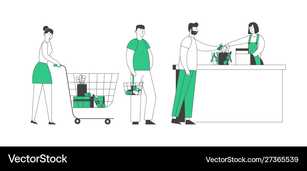 Shopping queue in supermarket customer characters Vector Image