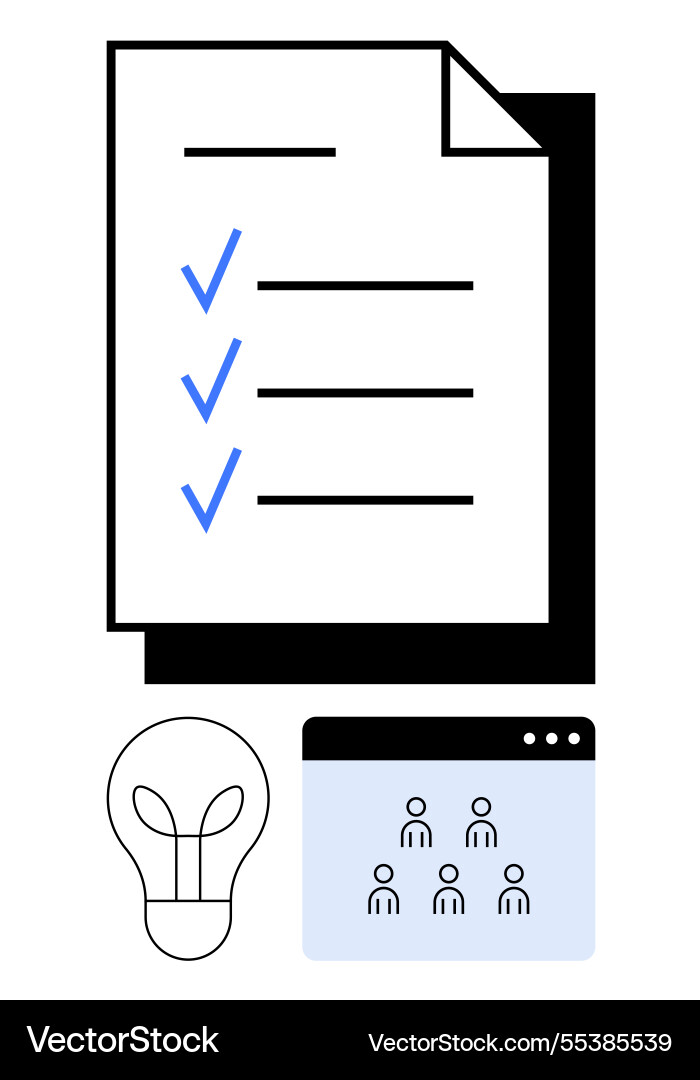Task checklist with light bulb and team Task checklist with light bulb and team vector image