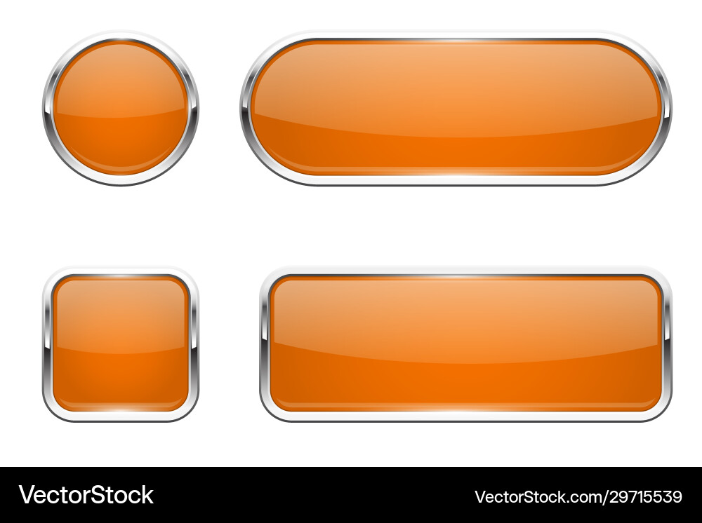 Web buttons orange shiny icons with chrome frame Vector Image