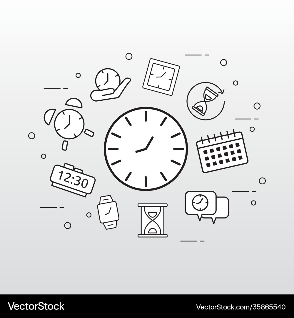 Bundle ten time clocks line style set icons Vector Image