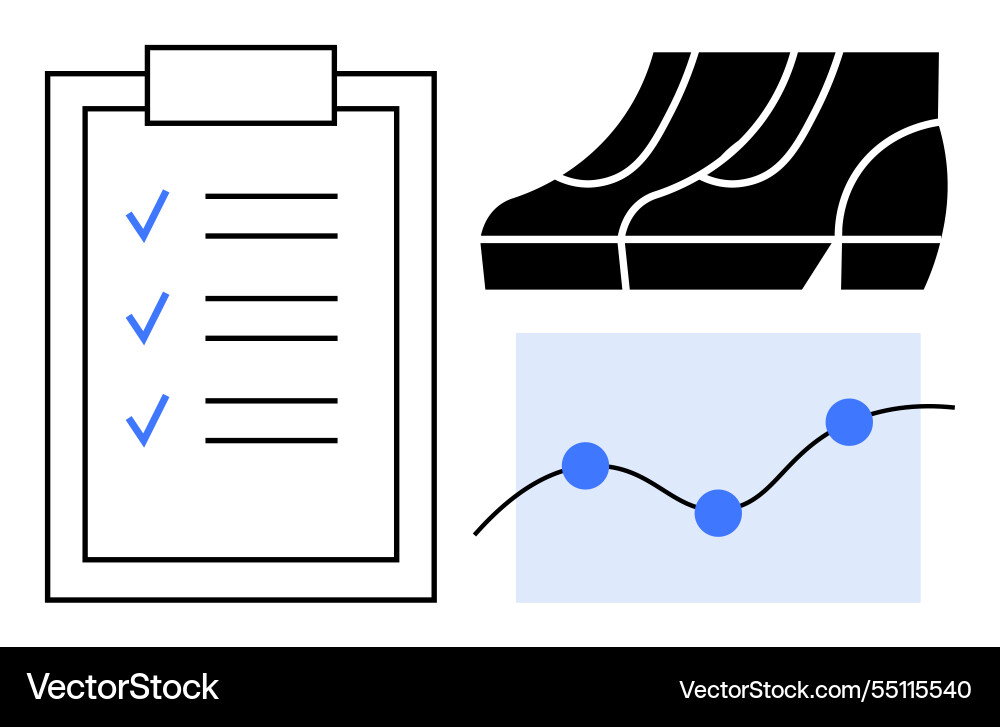 Checklist boots and graph interface representing Checklist boots and graph interface representing Vector Image