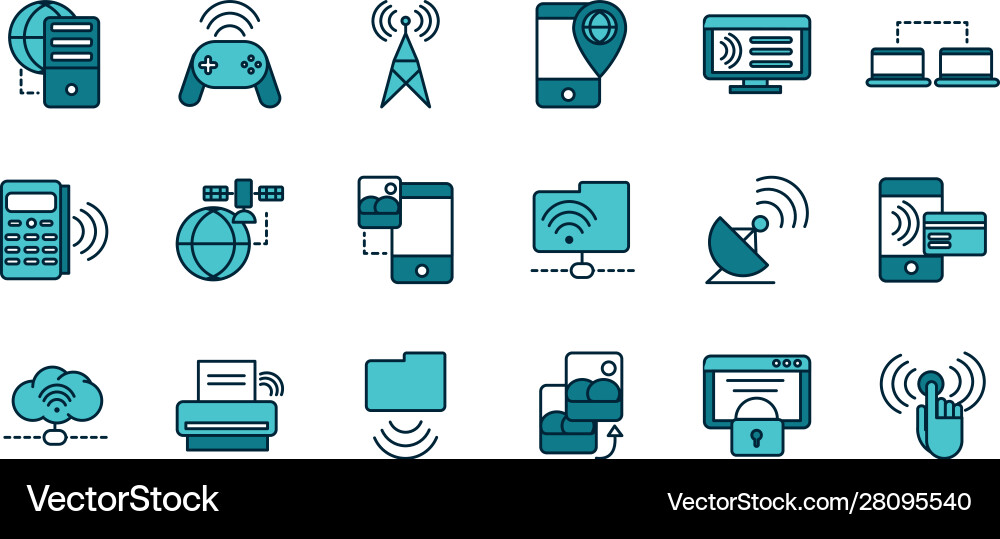 Internet things line and fill icons set Vector Image