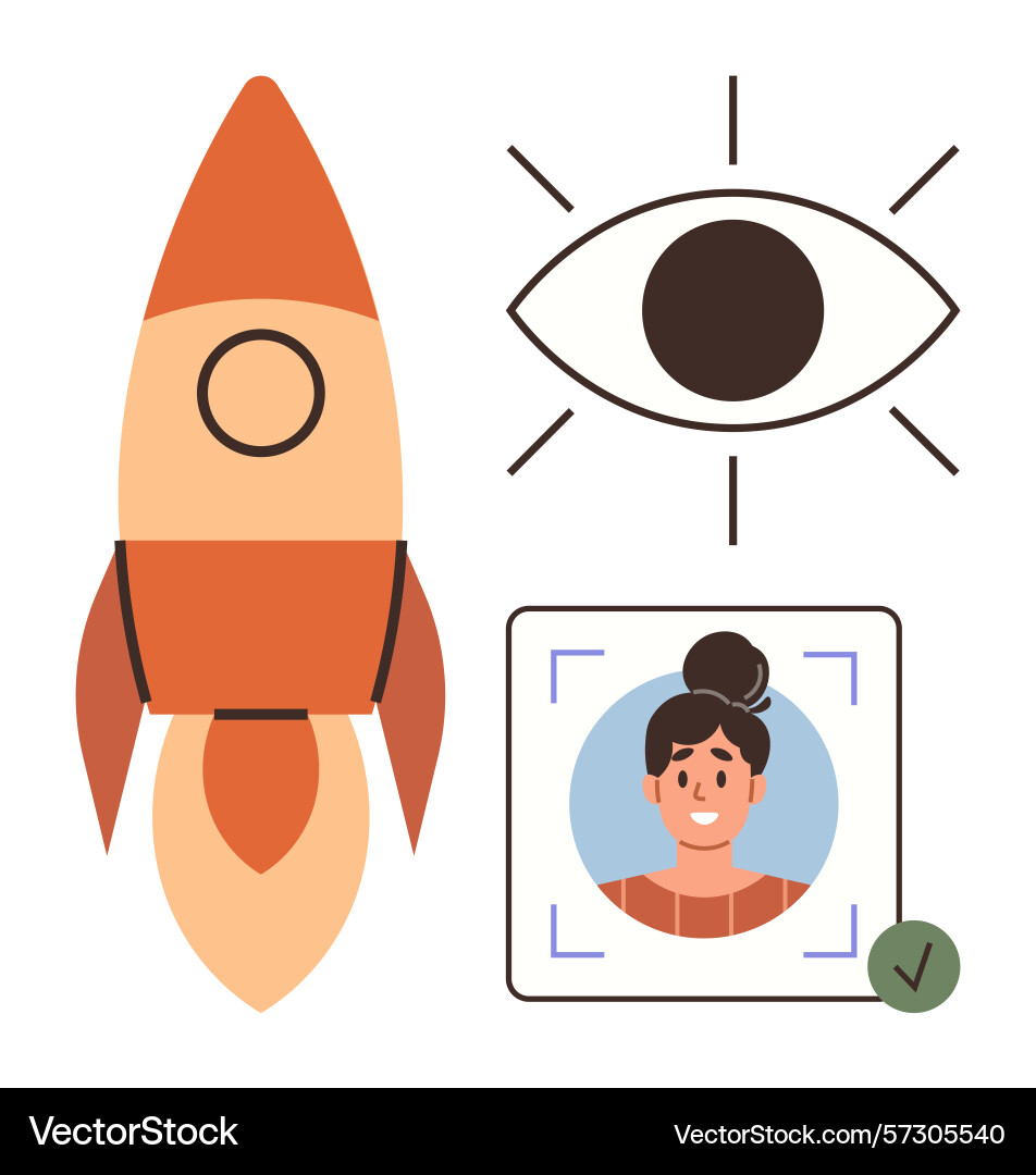 Rocket launch eye symbol with lines and profile Rocket launch eye symbol with lines and profile vector image