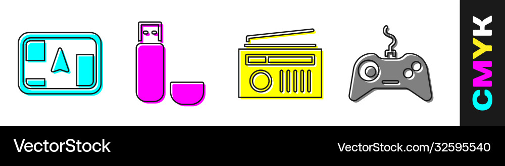 Set gps device with map usb flash drive radio Vector Image