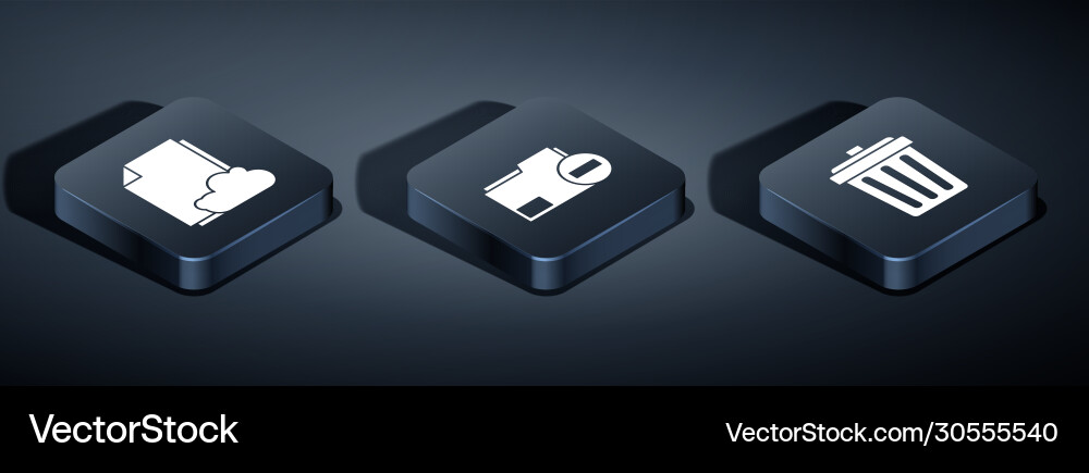 Set isometric cloud storage text document trash Vector Image