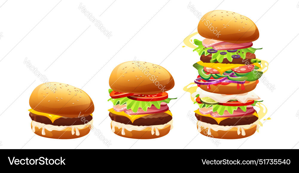 Small and big burgers set isolated on white Small and big burgers set isolated on white vector image