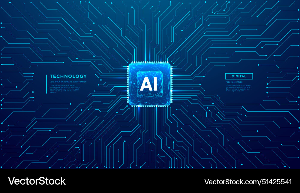 Ai chip with thin circuit contact lines free text Ai chip with thin circuit contact lines free text vector image