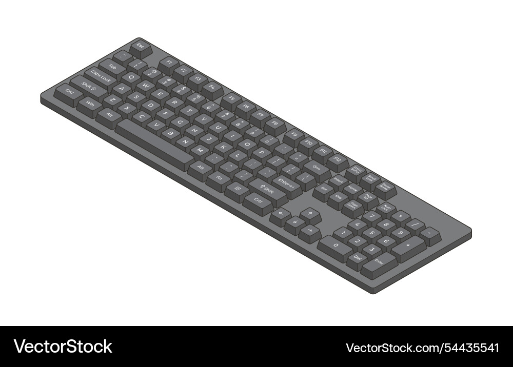 Black isometric keyboard with outline and letters Vector Image