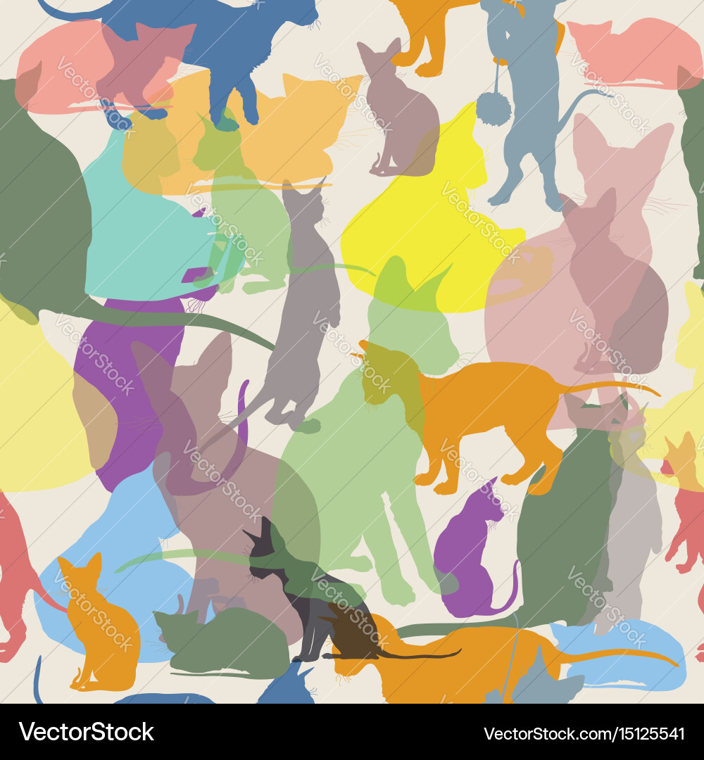 Colorful Cat Seamless Pattern Vector Image