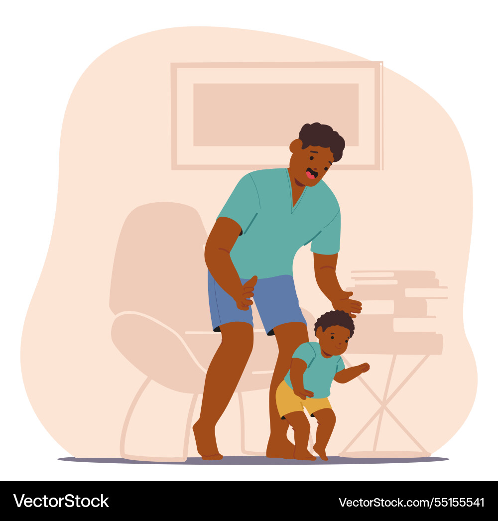 Frohes Vater hilft lieben Kleinkind Frohes Vater hilft lieben Kleinkind vektorbild