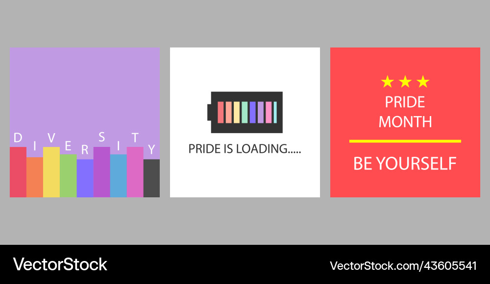 Image three styles with color for pride Vector Image
