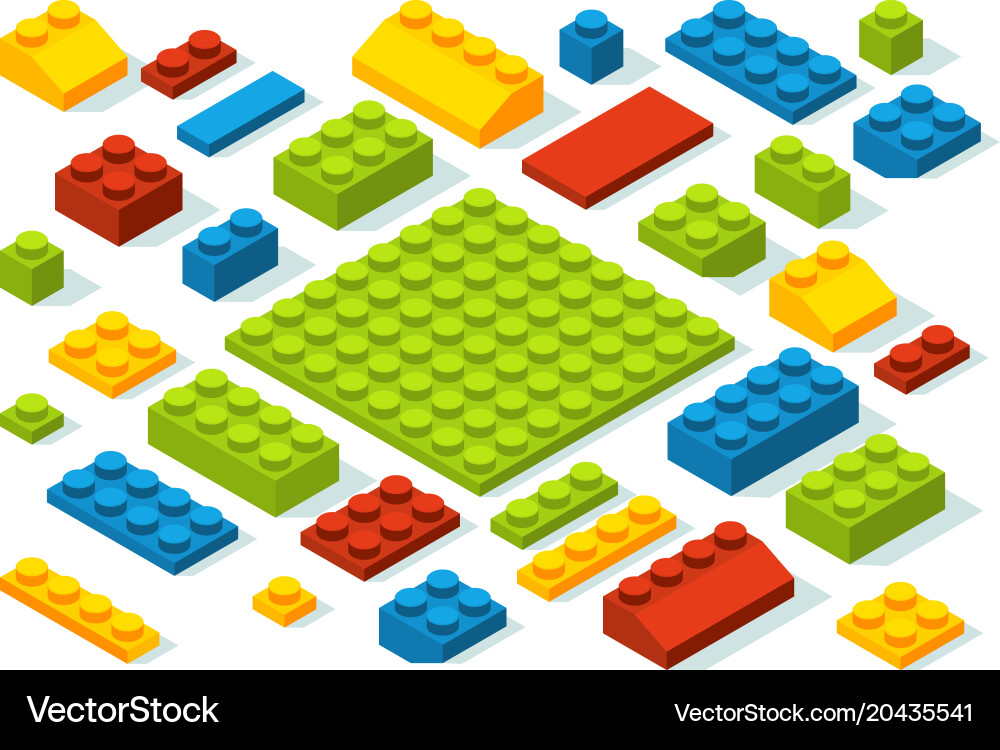 Isometric constructor blocks at different colors vector image