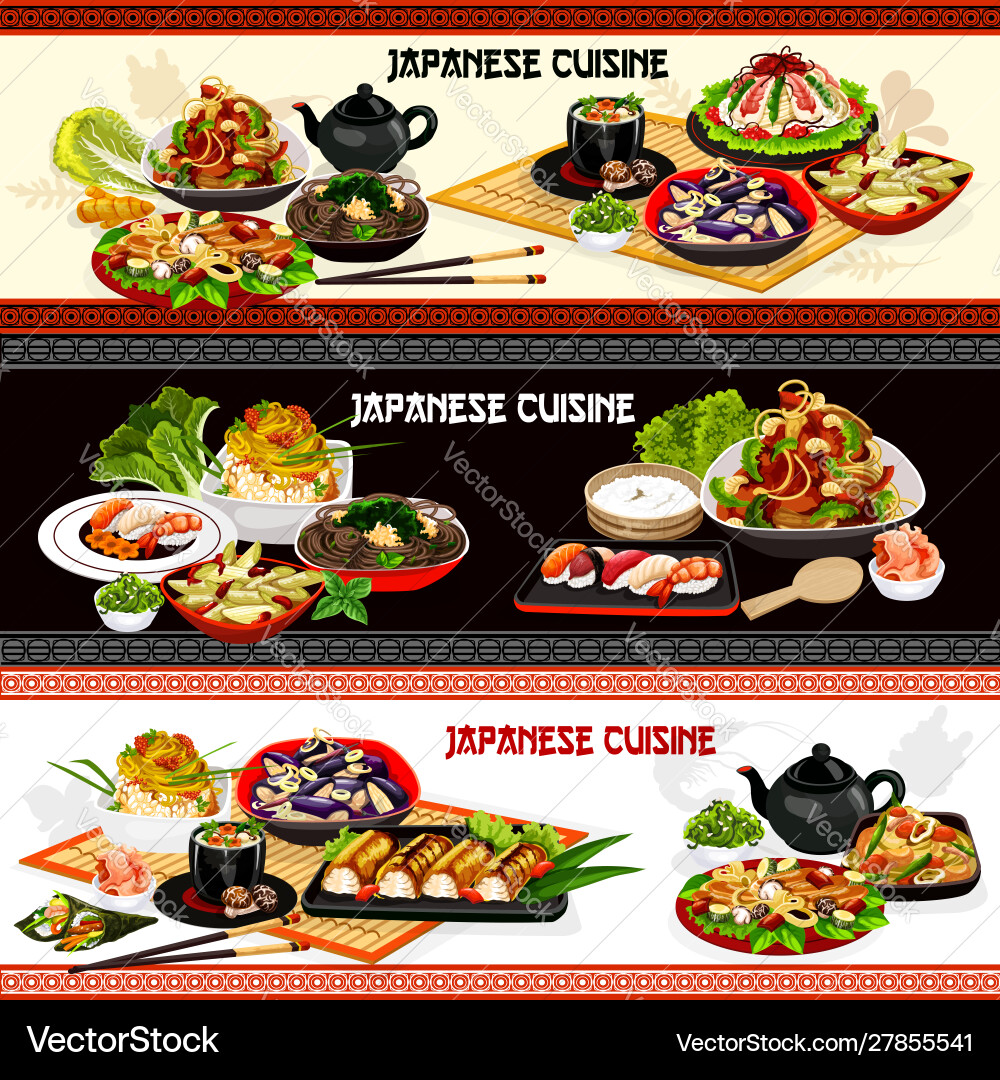 Japanische Meeresfrüchte Sushi Nudeln Reis und Fisch Japanische Meeresfrüchte Sushi Nudeln Reis und Fisch vektorbild