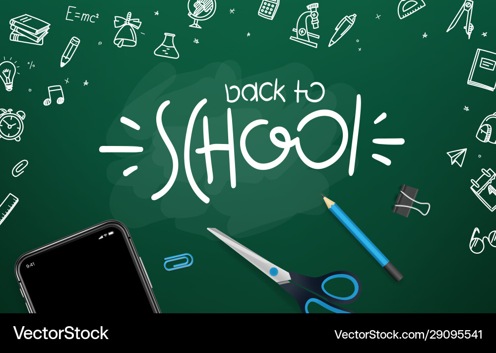 School chalkboard with different objects School chalkboard with different objects vector image