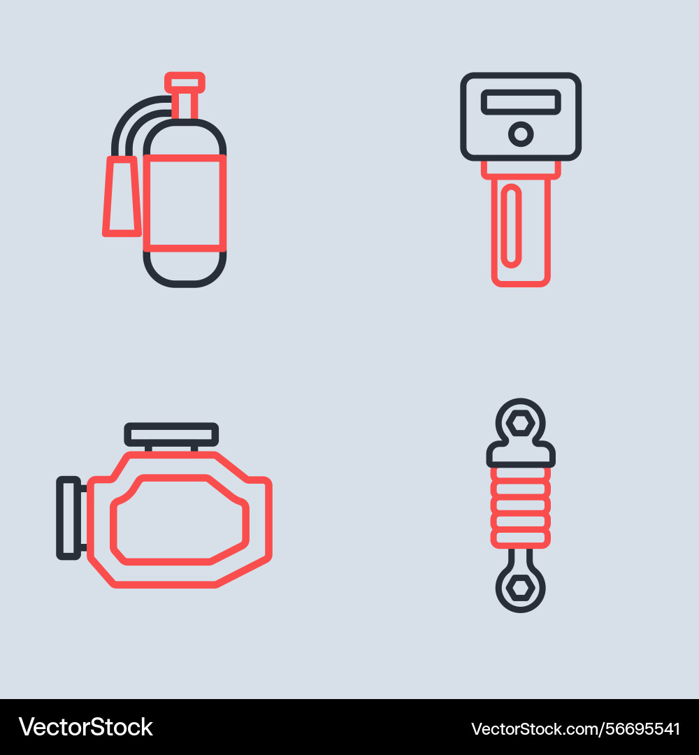 Set line car key with remote check engine shock Vector Image