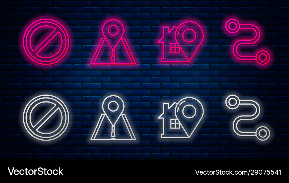 Set line road traffic sign map pointer with house Vector Image