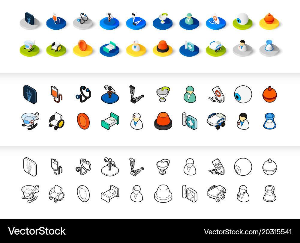 Set of icons in different style - isometric flat vector image
