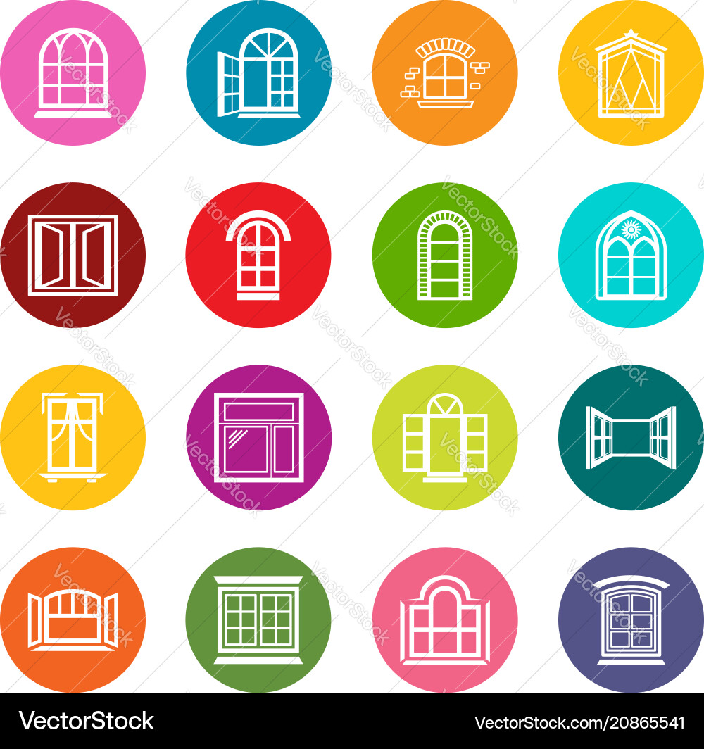 Window design icons set colorful circles Window design icons set colorful circles vector image
