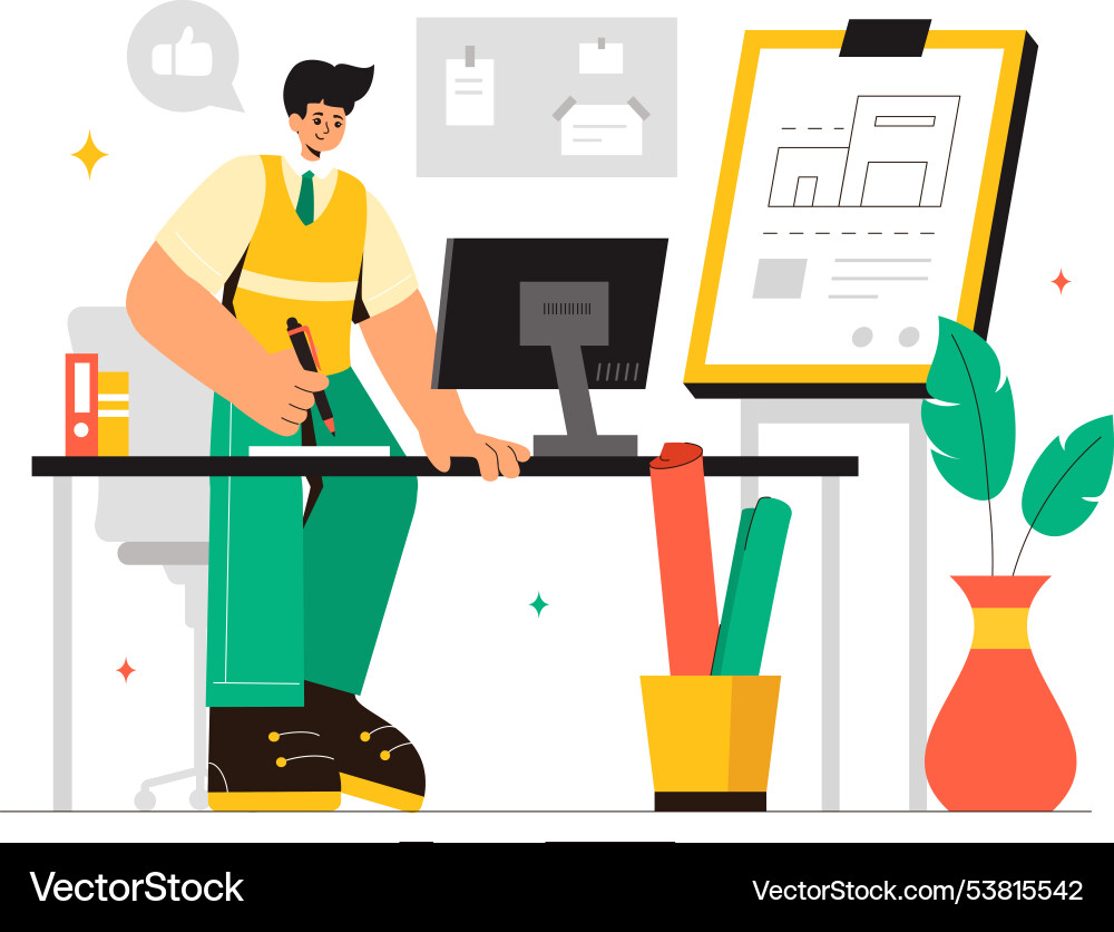 A drafting engineer or architect working A drafting engineer or architect working vector image