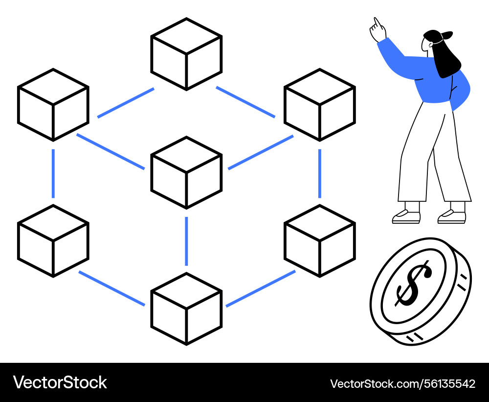 Blockchain network with interlinked cubes digital Blockchain network with interlinked cubes digital Vector Image
