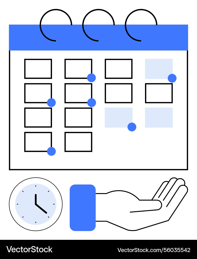 Calendar with hand clock and marked dates Calendar with hand clock and marked dates vector image