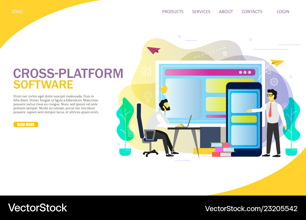 Cross-platform software landing page website Cross-platform software landing page website vector image