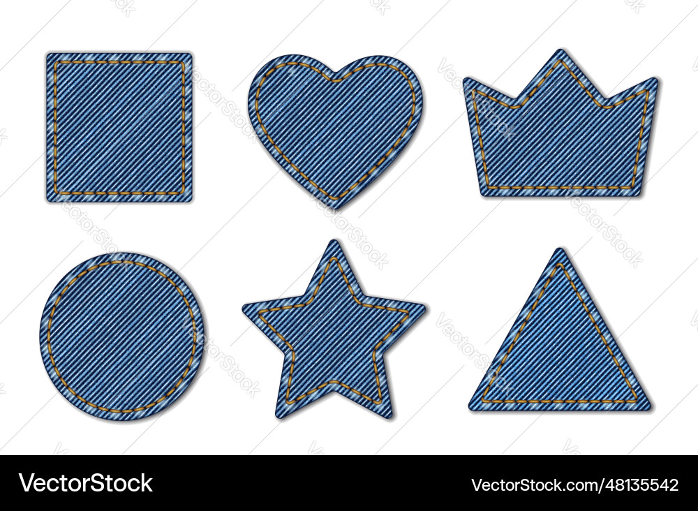 Denim texture shape jeans patches of blue fabric Denim texture shape jeans patches of blue fabric vector image