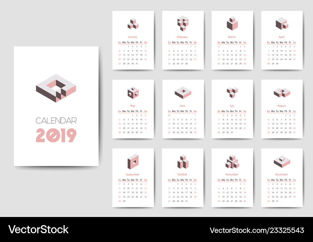 2019 calendar template in soft colors 2019 calendar template in soft colors vector image